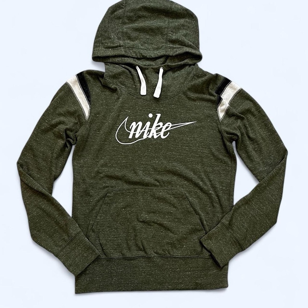 Nike Size Small Green Black White Organic Cotton Pullover Lightweight Hoodie